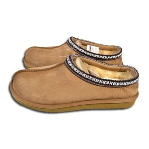 Unisex Genuine Shearling Lined Cozy House Slippers Tan Women’s 12 New In Box